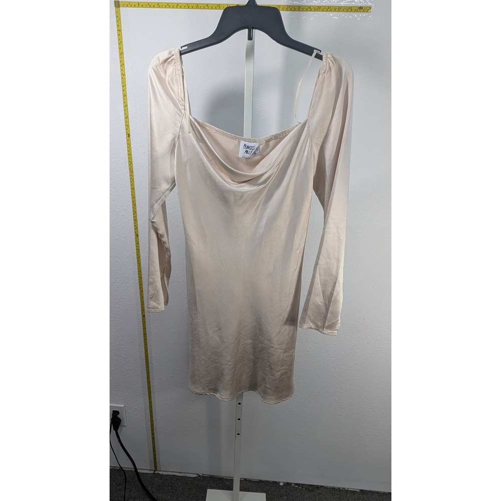 Princess Polly Champagne Satin Cowl Neck Long‎ Sleeve Mini Dress Womens Size 6